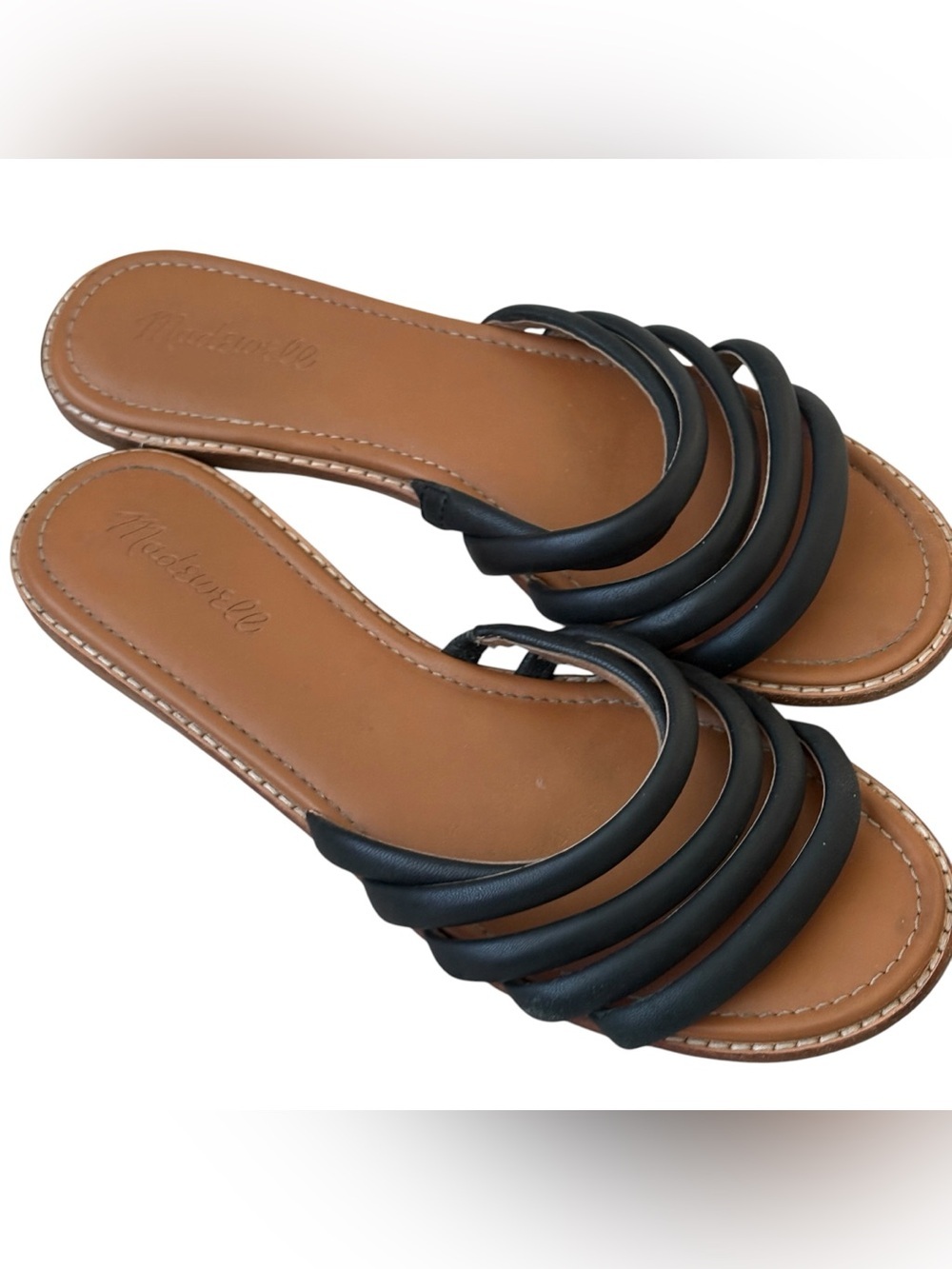 Madewell The Addie Black Leather Tan Slide Sandals Size 9